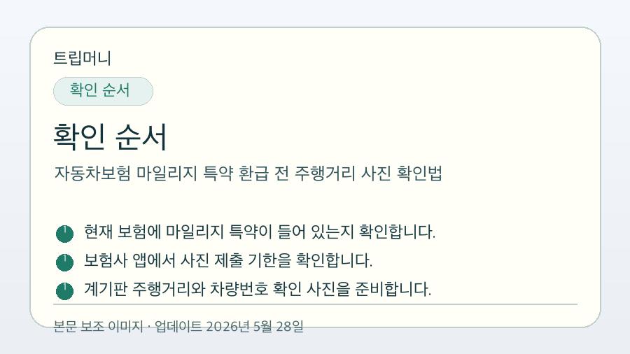 자동차보험 마일리지 특약 환급 전 주행거리 사진 확인법 - 확인 순서 핵심 요약 이미지