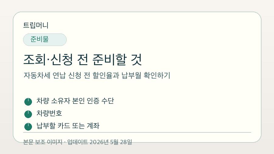 자동차세 연납 신청 전 할인율과 납부월 확인하기 - 조회·신청 전 준비할 것 핵심 요약 이미지
