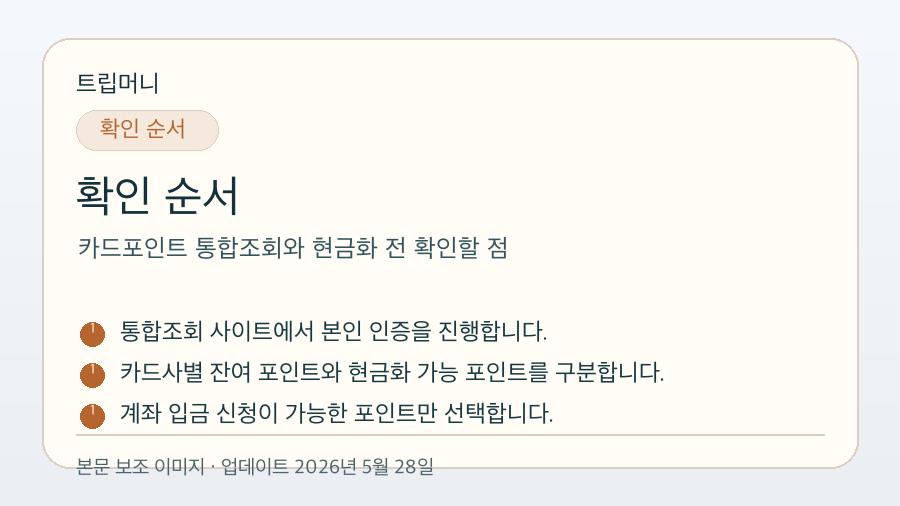 카드포인트 통합조회와 현금화 전 확인할 점 - 확인 순서 핵심 요약 이미지