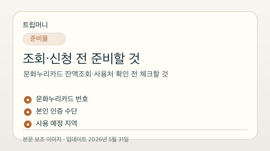 문화누리카드 잔액조회·사용처 확인 전 체크할 것 - 조회·신청 전 준비할 것 핵심 요약 이미지