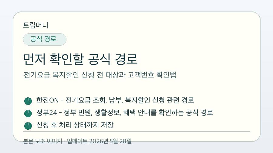 전기요금 복지할인 신청 전 대상과 고객번호 확인법 - 먼저 확인할 공식 경로 핵심 요약 이미지