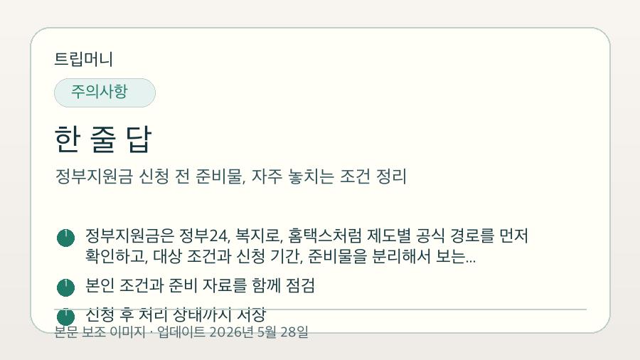 정부지원금 신청 전 준비물, 자주 놓치는 조건 정리 - 한 줄 답 핵심 요약 이미지