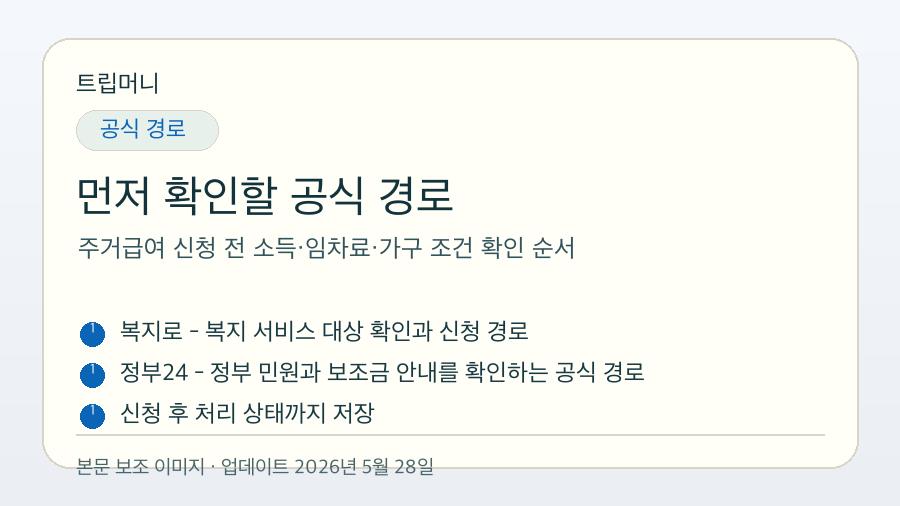주거급여 신청 전 소득·임차료·가구 조건 확인 순서 - 먼저 확인할 공식 경로 핵심 요약 이미지