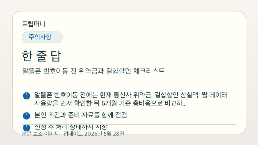 알뜰폰 번호이동 전 위약금과 결합할인 체크리스트 - 한 줄 답 핵심 요약 이미지