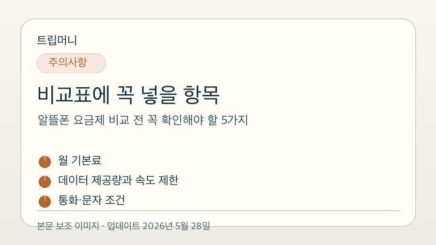 알뜰폰 요금제 비교 전 꼭 확인해야 할 5가지 - 비교표에 꼭 넣을 항목 핵심 요약 이미지