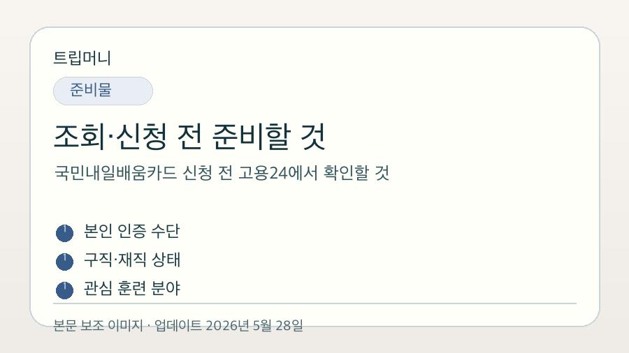 국민내일배움카드 신청 전 고용24에서 확인할 것 - 조회·신청 전 준비할 것 핵심 요약 이미지