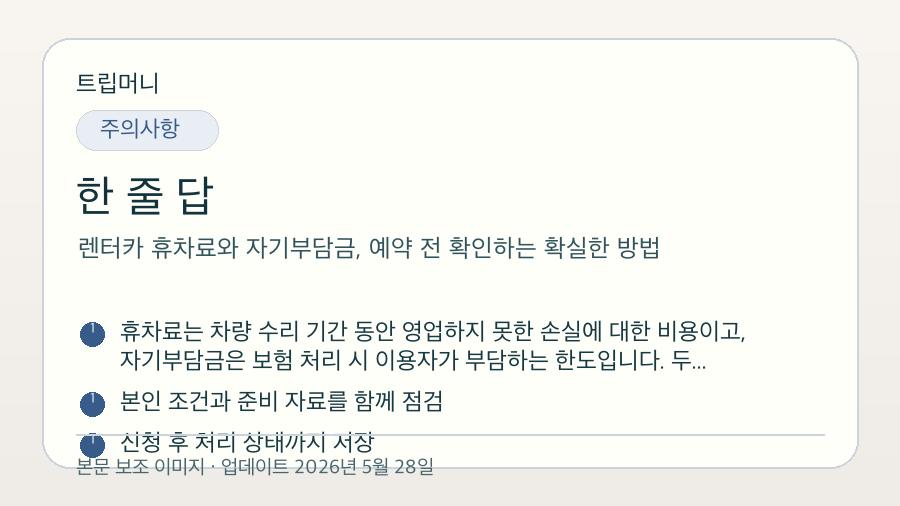 렌터카 휴차료와 자기부담금, 예약 전 확인하는 확실한 방법 - 한 줄 답 핵심 요약 이미지