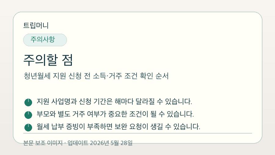 청년월세 지원 신청 전 소득·거주 조건 확인 순서 - 주의할 점 핵심 요약 이미지