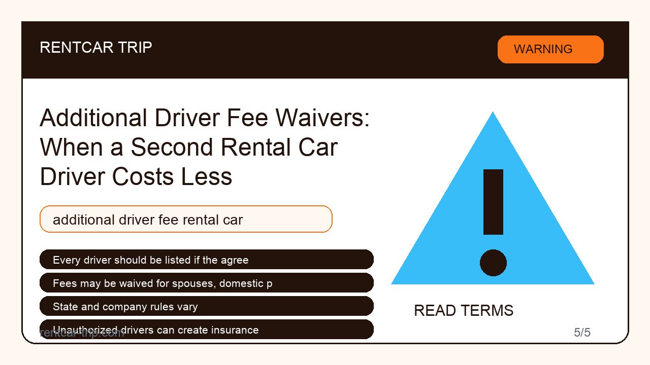 Additional Driver Fee Waivers: When a Second Rental Car Driver Costs Less - Warning image