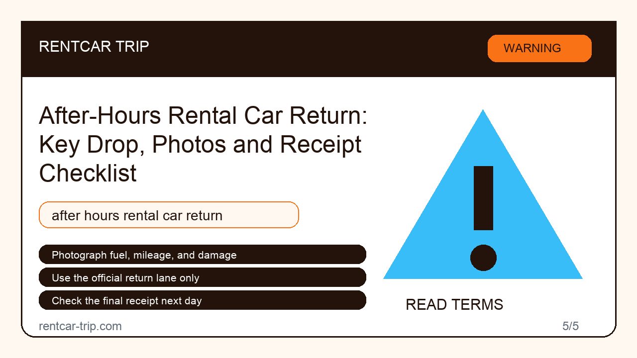 After-Hours Rental Car Return: Key Drop, Photos and Receipt Checklist - Warning image