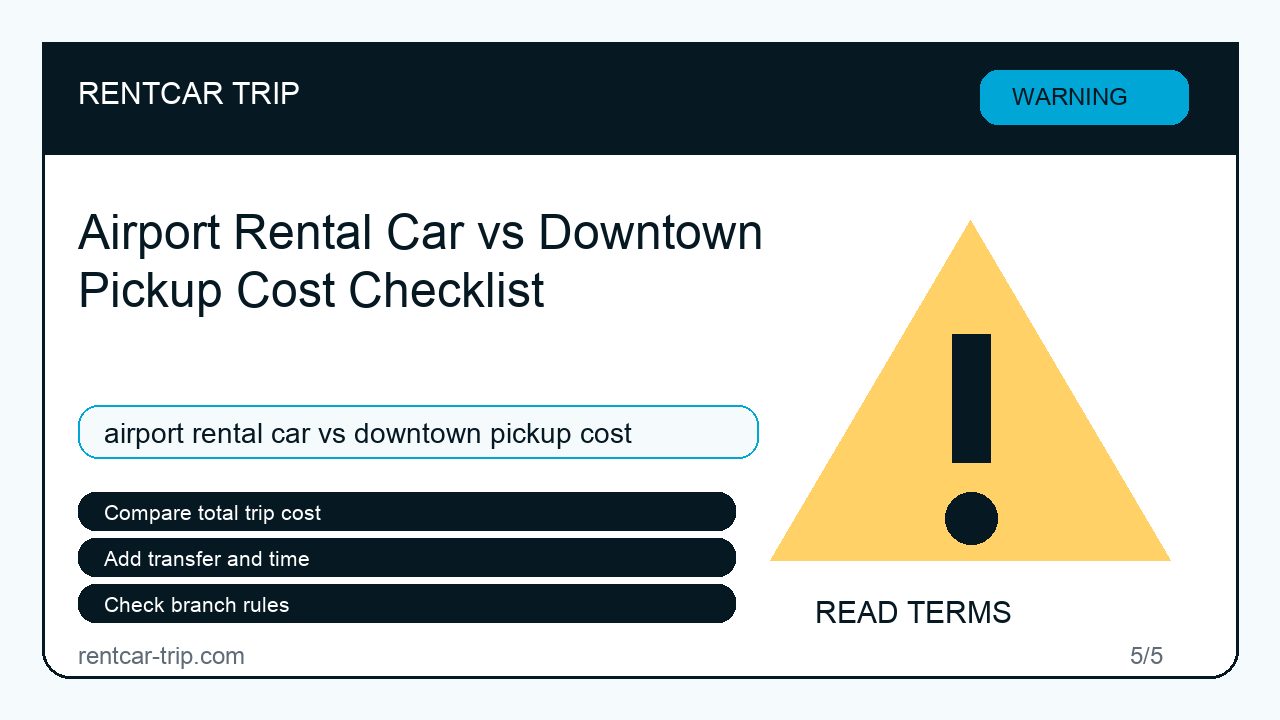 Airport Rental Car vs Downtown Pickup Cost Checklist - Warning image
