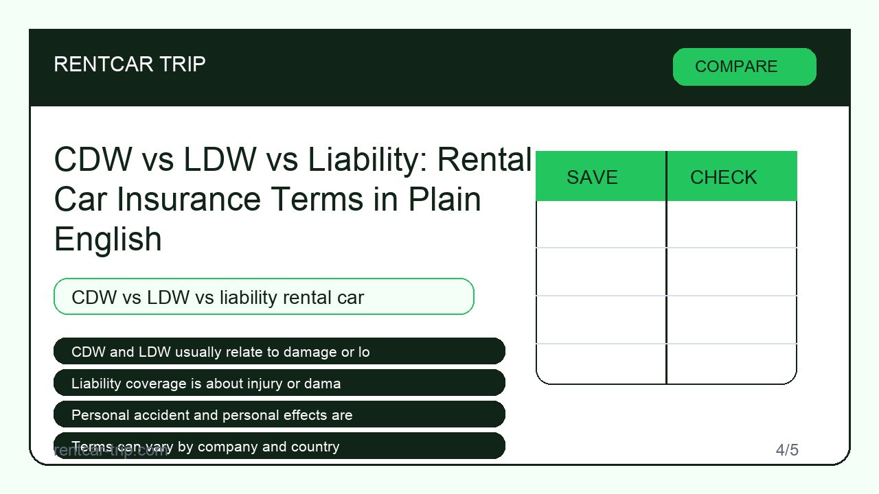 CDW vs LDW vs Liability: Rental Car Insurance Terms in Plain English - Compare image