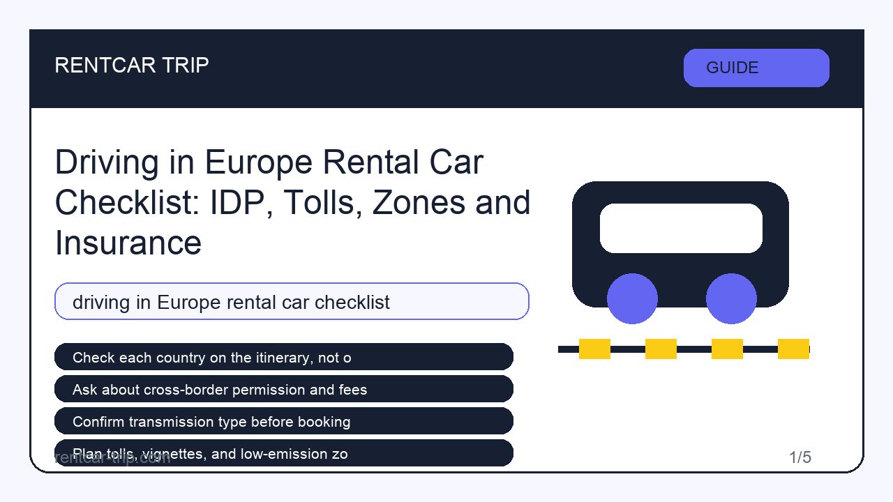 Driving in Europe Rental Car Checklist: IDP, Tolls, Zones and Insurance - Guide image