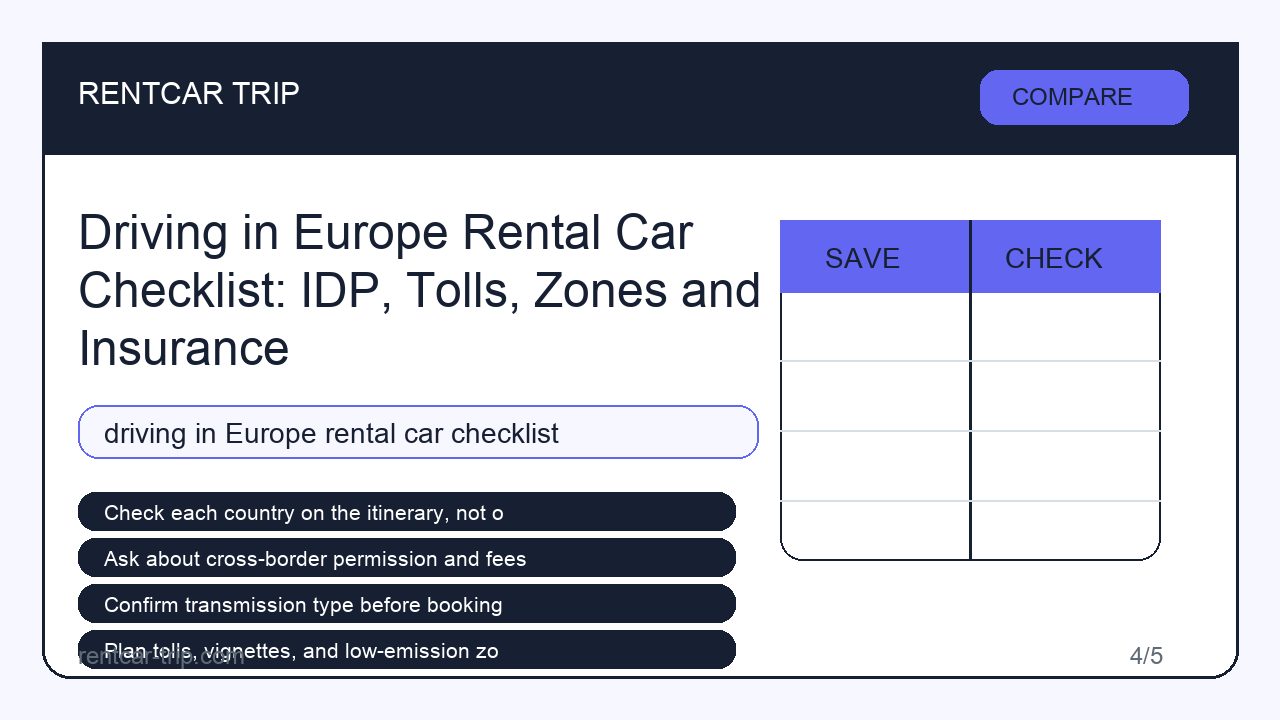 Driving in Europe Rental Car Checklist: IDP, Tolls, Zones and Insurance - Compare image