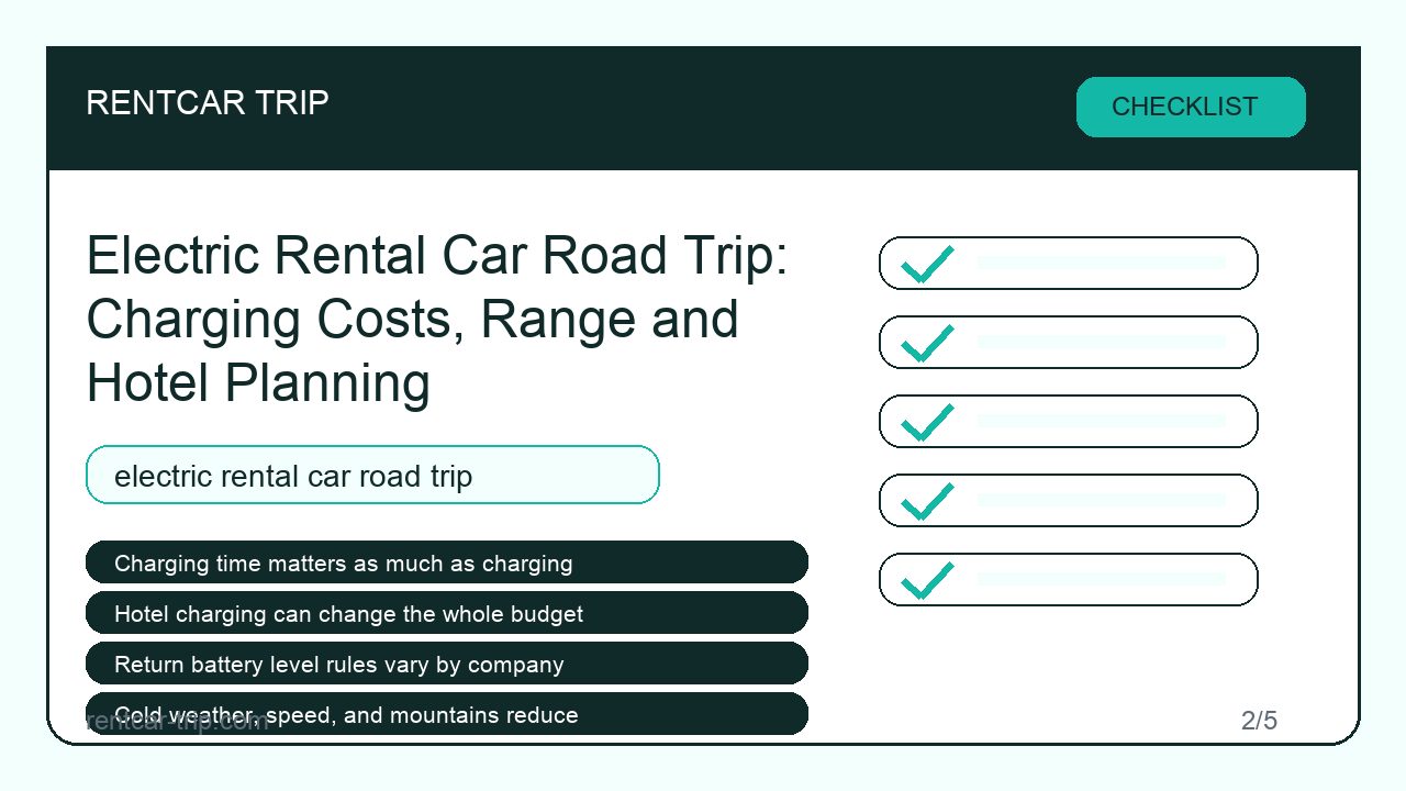 Electric Rental Car Road Trip: Charging Costs, Range and Hotel Planning - Checklist image