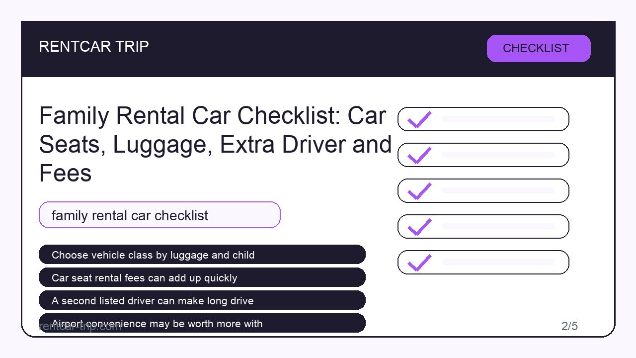 Family Rental Car Checklist: Car Seats, Luggage, Extra Driver and Fees - Checklist image