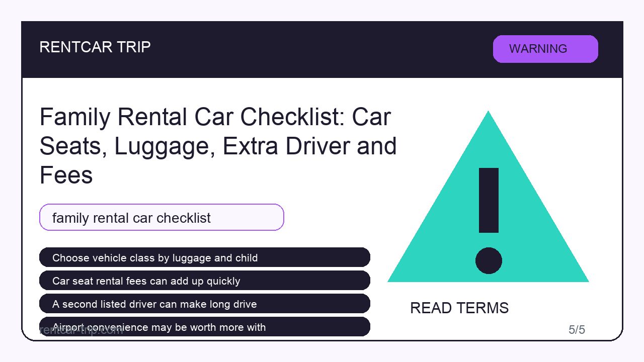 Family Rental Car Checklist: Car Seats, Luggage, Extra Driver and Fees - Warning image