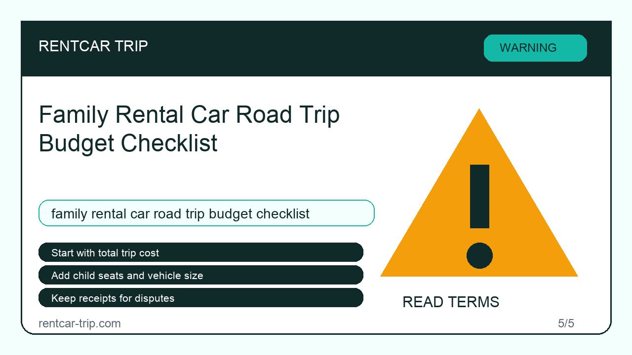 Family Rental Car Road Trip Budget Checklist - Warning image