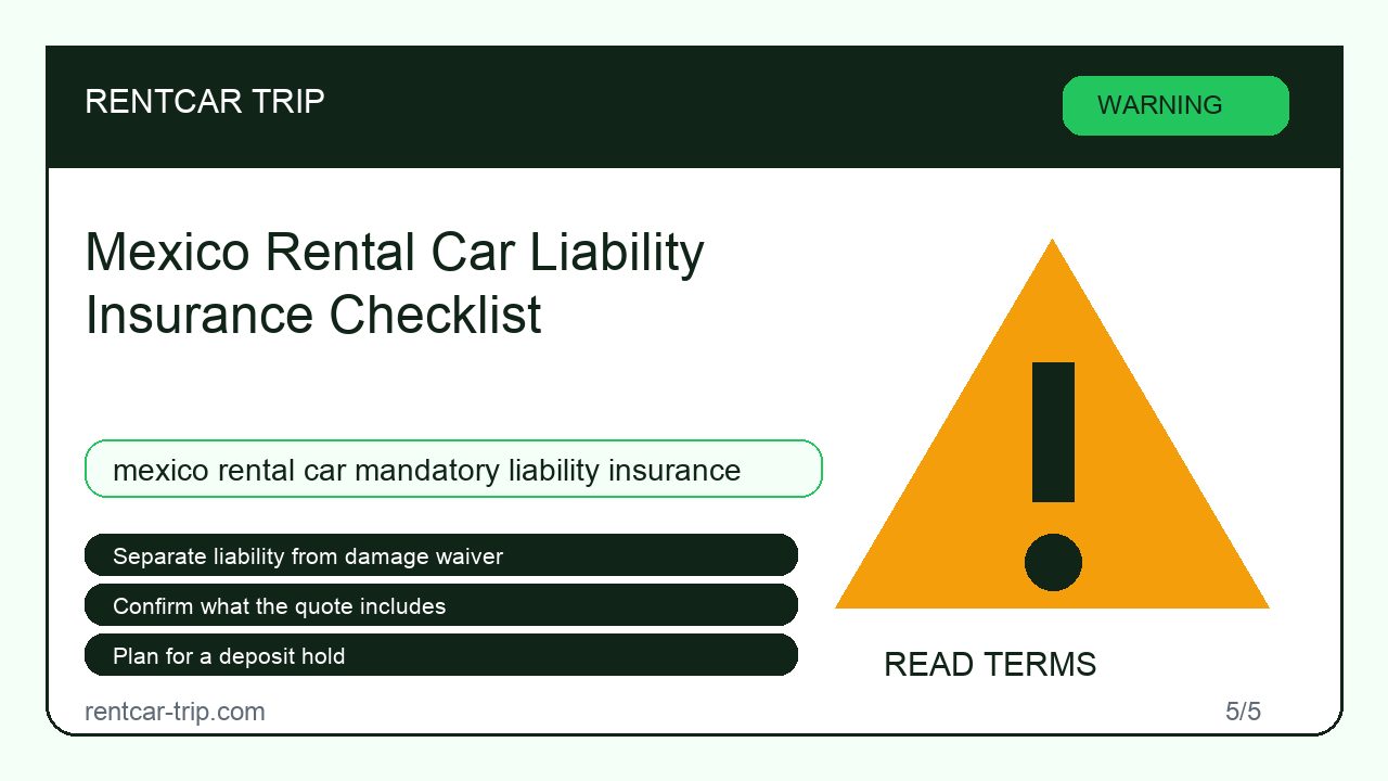 Mexico Rental Car Liability Insurance Checklist - Warning image