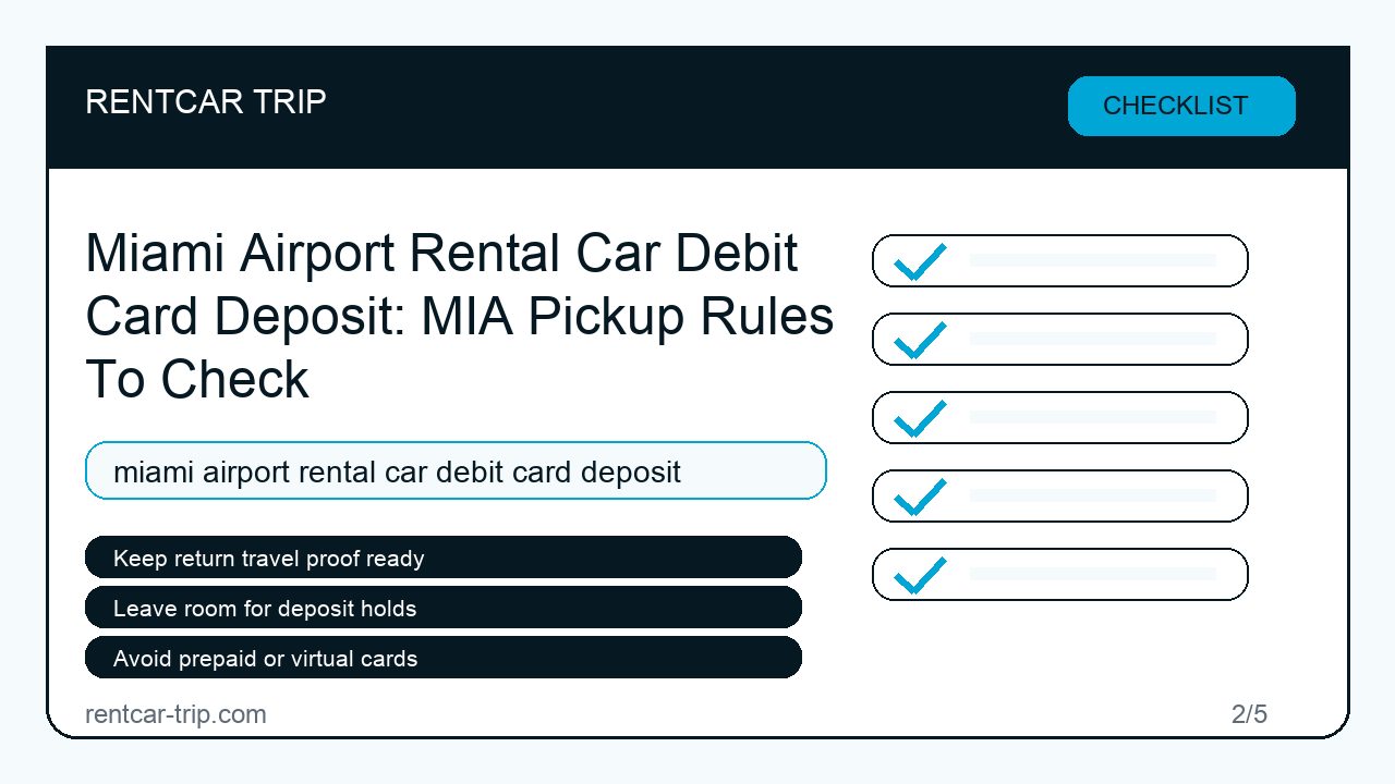 Miami Airport Rental Car Debit Card Deposit: MIA Pickup Rules To Check - Checklist image