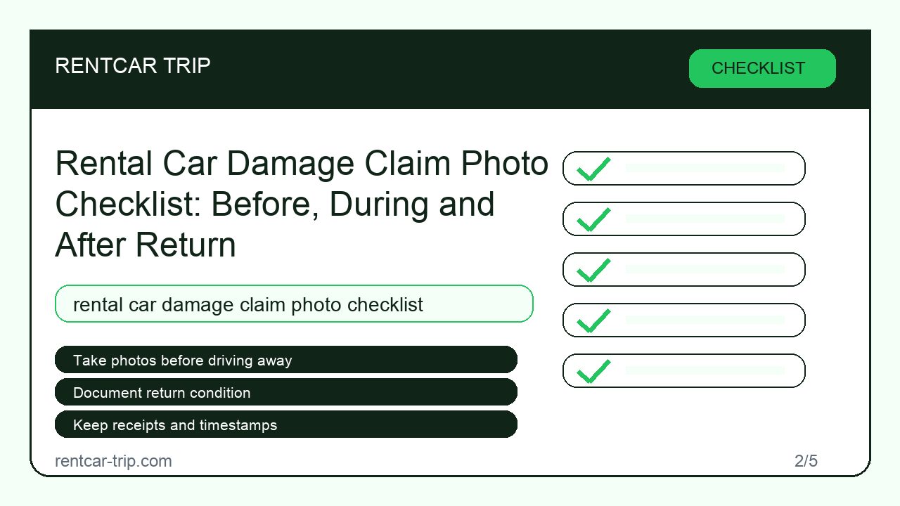 Rental Car Damage Claim Photo Checklist: Before, During and After Return - Checklist image