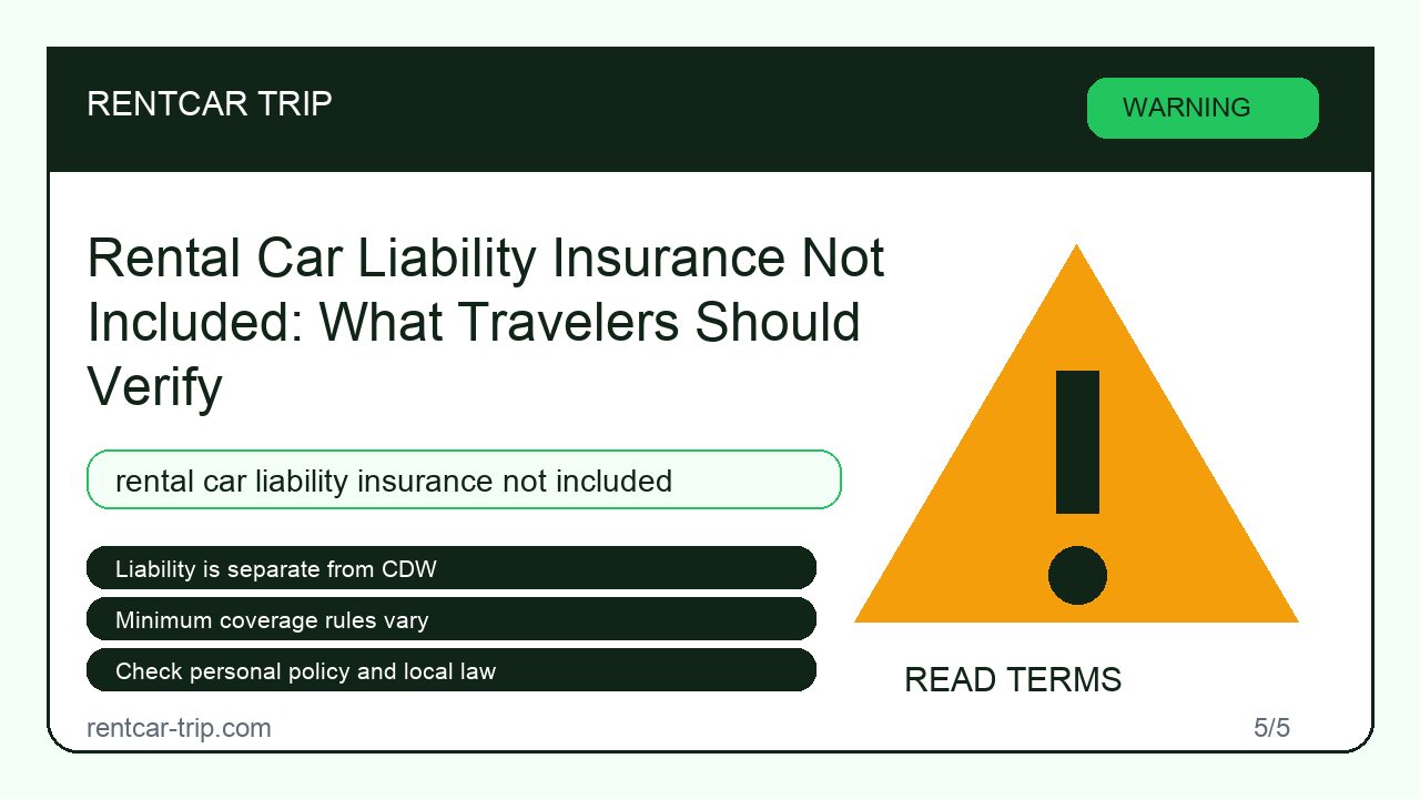 Rental Car Liability Insurance Not Included: What Travelers Should Verify - Warning image