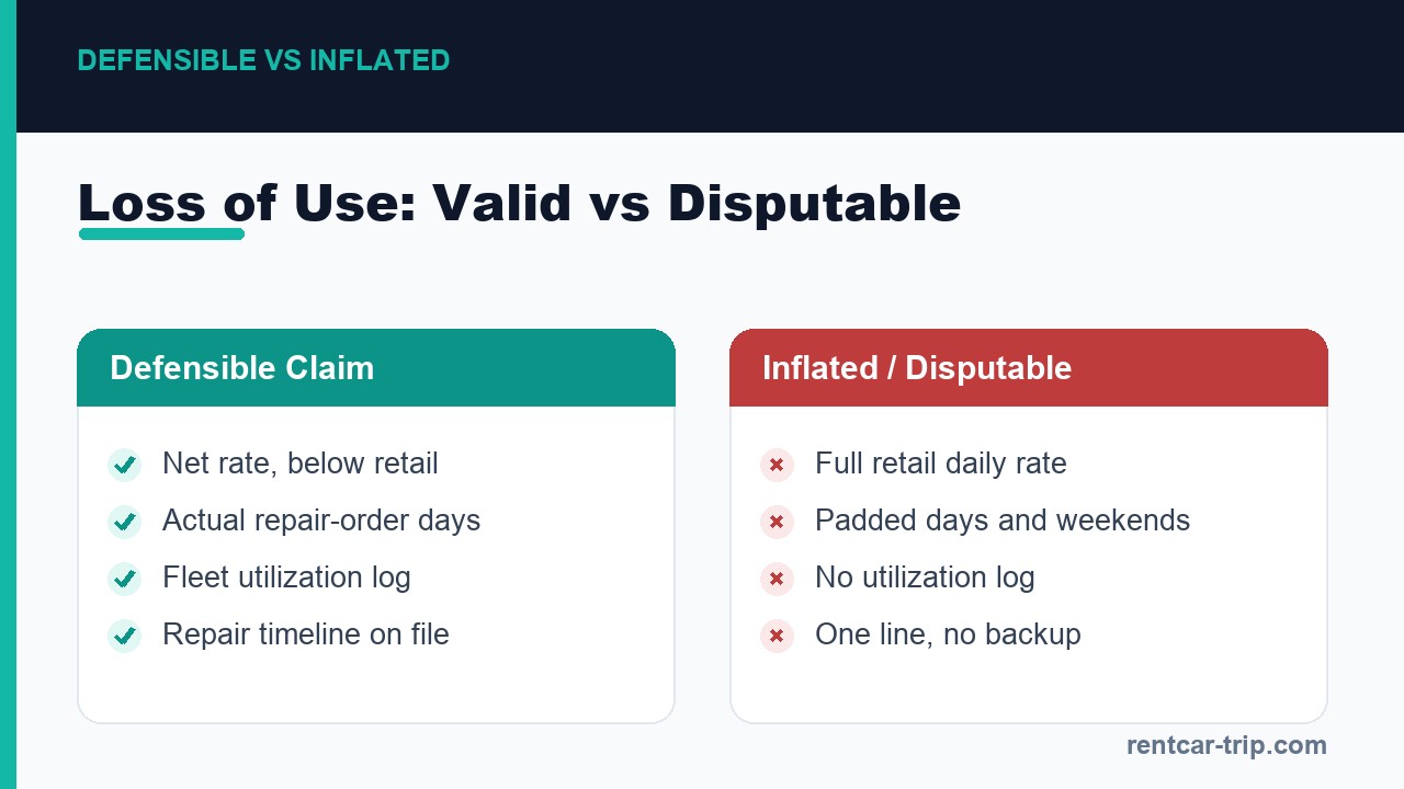 Loss of use: valid vs disputable charge