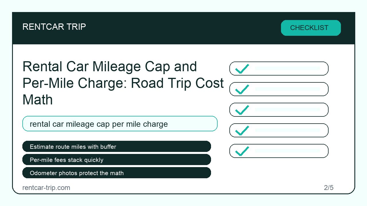 Rental Car Mileage Cap and Per-Mile Charge: Road Trip Cost Math - Checklist image