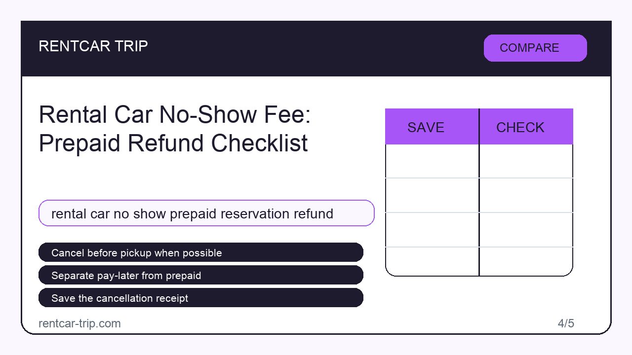 Rental Car No-Show Fee: Prepaid Refund Checklist - Compare image