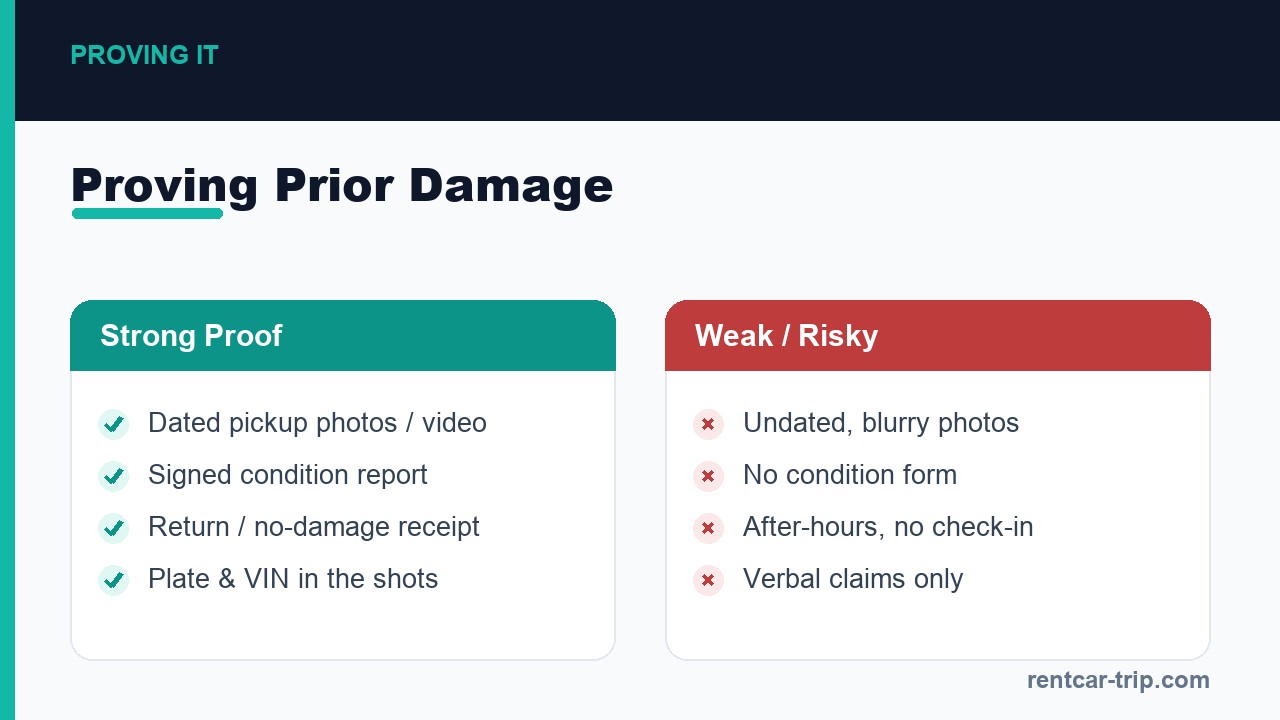 Proving prior damage at pickup