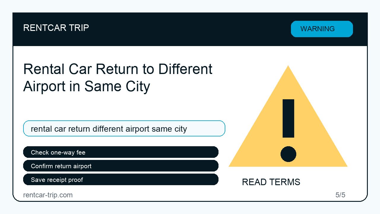 Rental Car Return to Different Airport in Same City - Warning image