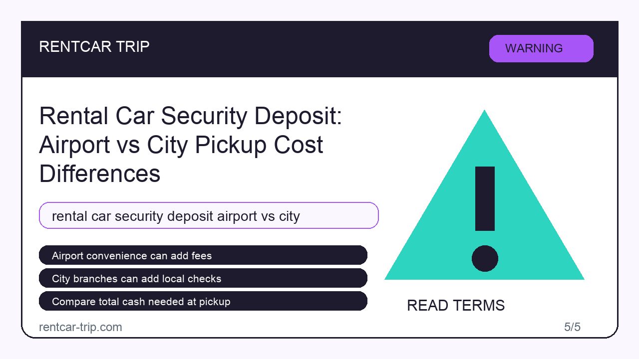 Rental Car Security Deposit: Airport vs City Pickup Cost Differences - Warning image
