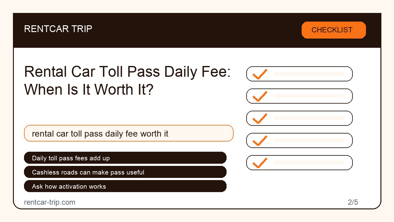 Rental Car Toll Pass Daily Fee: When Is It Worth It? - Checklist image
