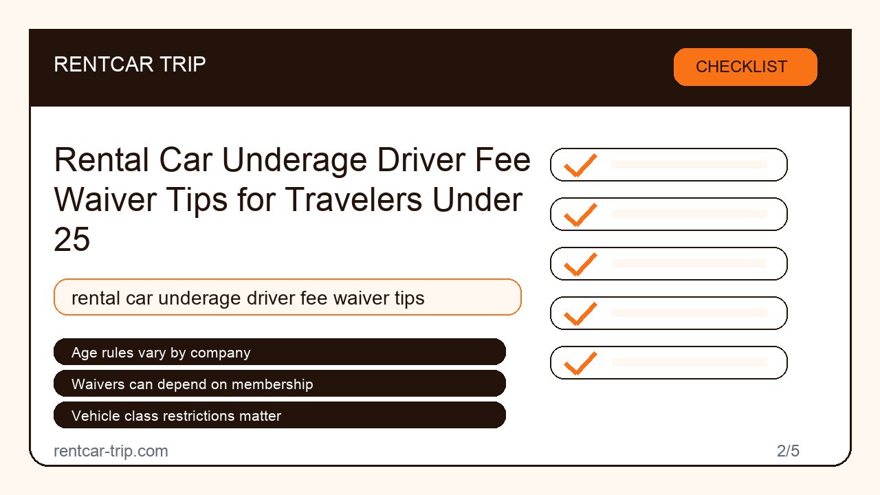 Rental Car Underage Driver Fee Waiver Tips for Travelers Under 25 - Checklist image