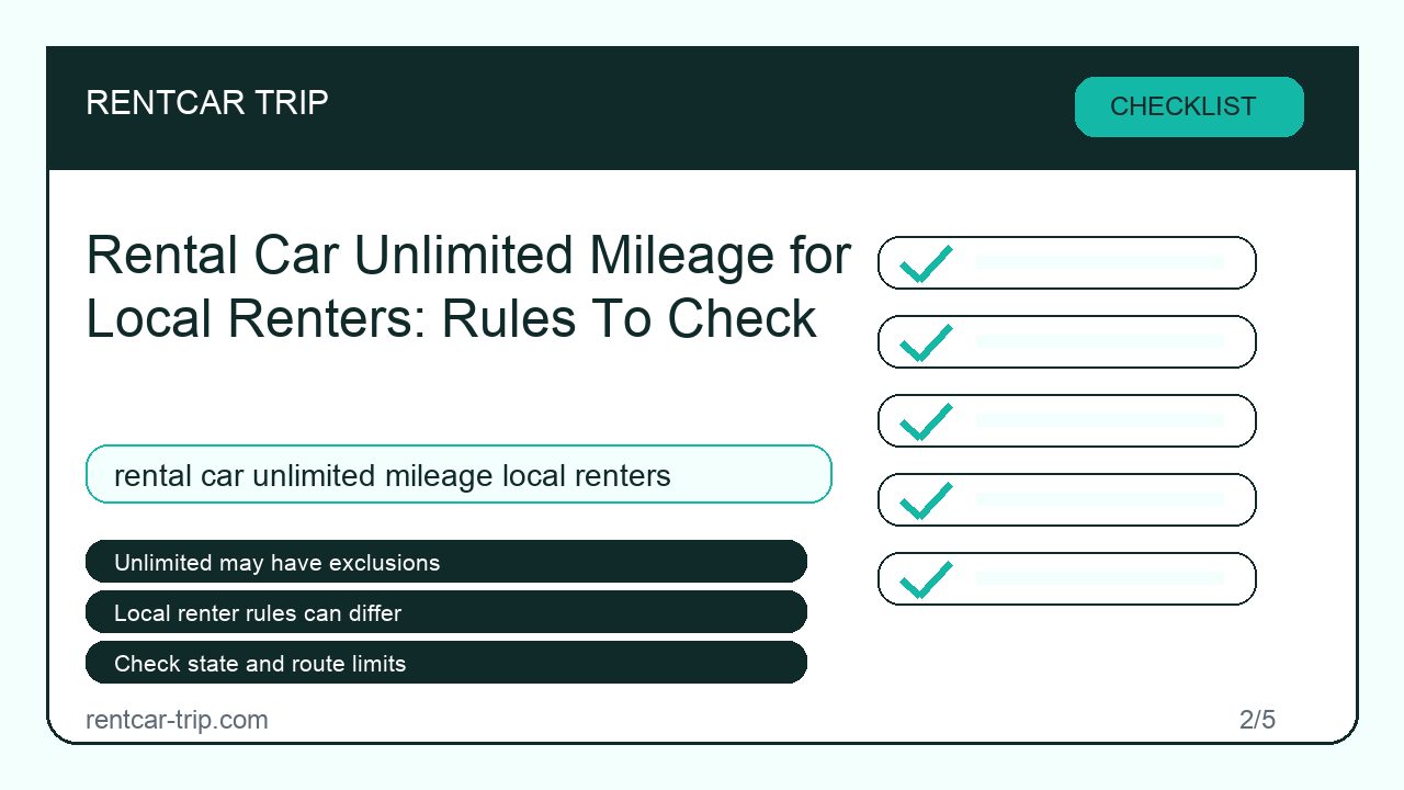 Rental Car Unlimited Mileage for Local Renters: Rules To Check - Checklist image