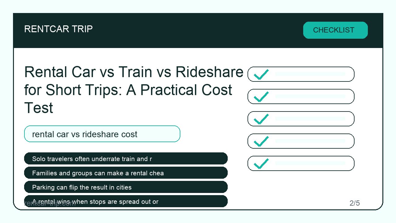 Rental Car vs Train vs Rideshare for Short Trips: A Practical Cost Test - Checklist image
