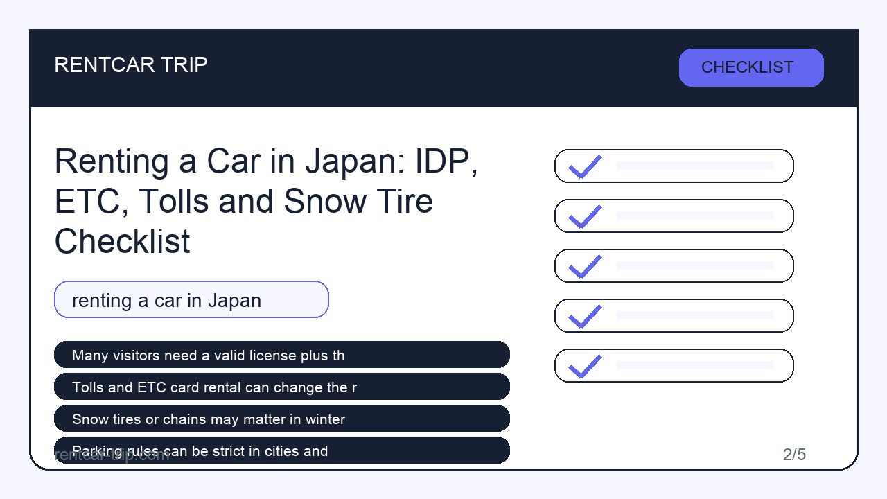 Renting a Car in Japan: IDP, ETC, Tolls and Snow Tire Checklist - Checklist image