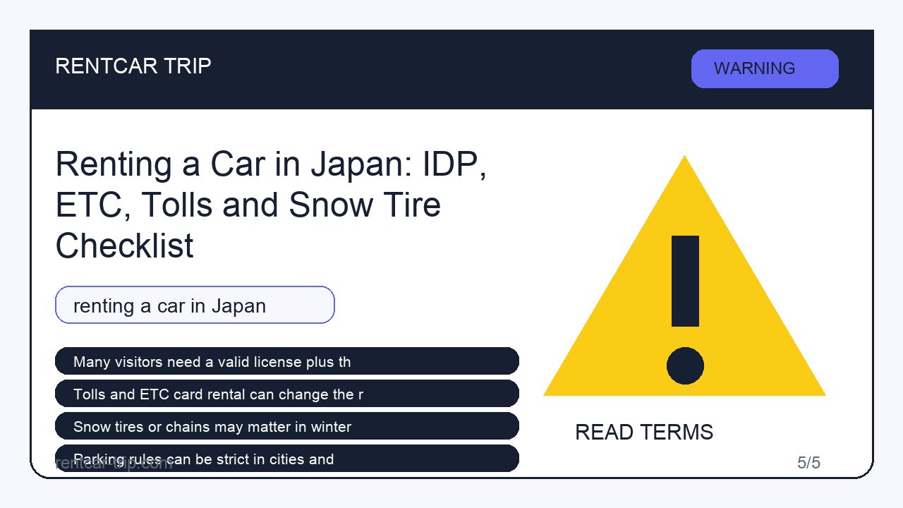 Renting a Car in Japan: IDP, ETC, Tolls and Snow Tire Checklist - Warning image